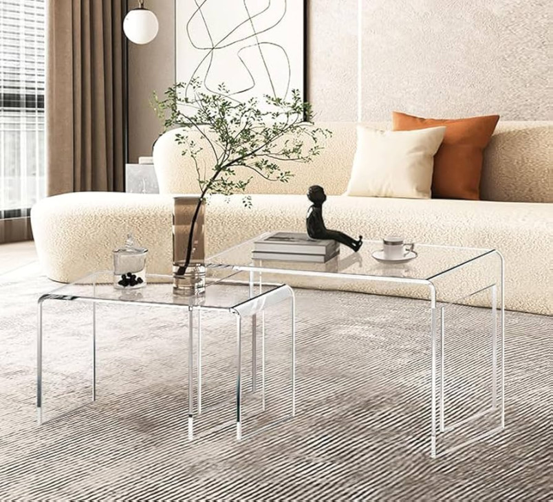 ONELUX Acrylic Coffee Table Set of ，Nesting Side End Tables, Modern Tables  for Living Room,Bathroom,Bedroom 016 : Amazon