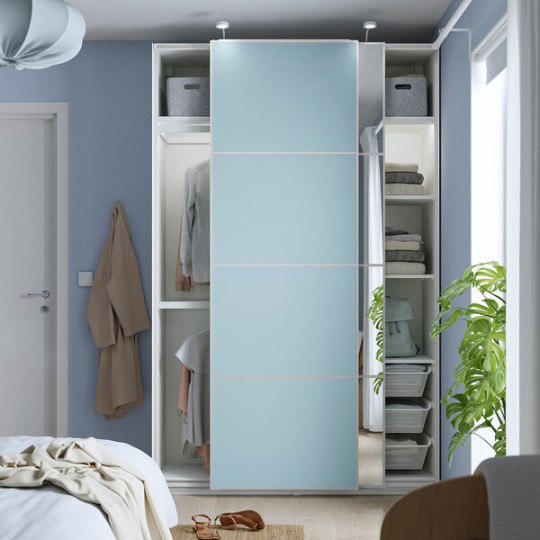 PAX / MEHAMN/AULI Wardrobe with sliding doors - white double sided/light  blue mirror glass xx cm