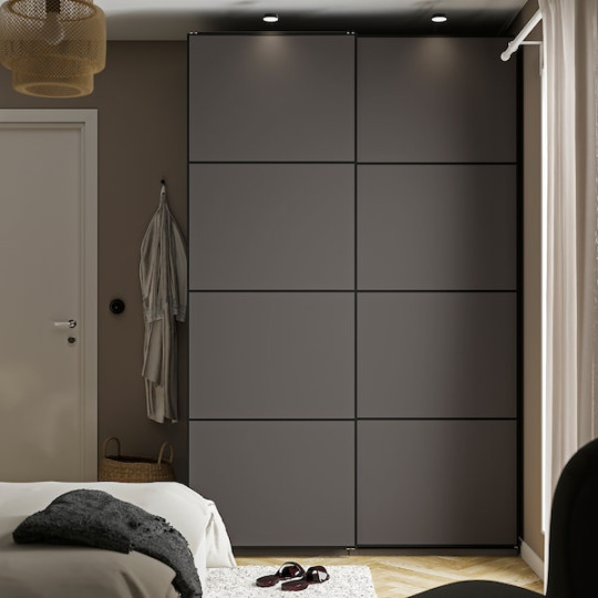 PAX / MEHAMN wardrobe combination, dark grey/double sided dark