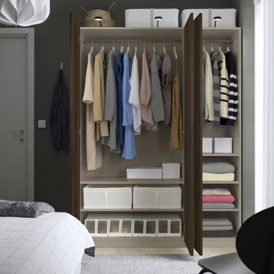 PAX / STORKLINTA wardrobe combination, grey-beige/dark brown