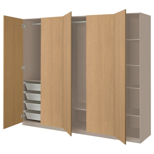 PAX / STORKLINTA wardrobe combination, grey-beige/oak effect