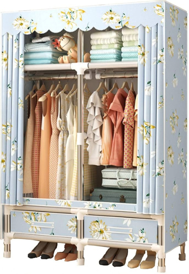 Portable Canvas Wardrobe, Foldable Clothes Closet Storage