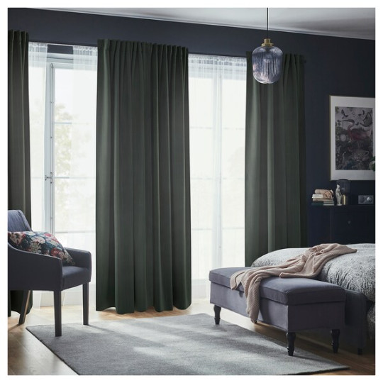 PRAKTTIDLÖSA room darkening curtains,  pair, green, 45x cm - IKEA