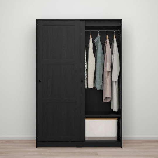 RAKKESTAD wardrobe with sliding doors, black-brown, x cm - IKEA