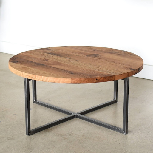 Round Coffee Table / Reclaimed Wood Metal Base Coffee Table