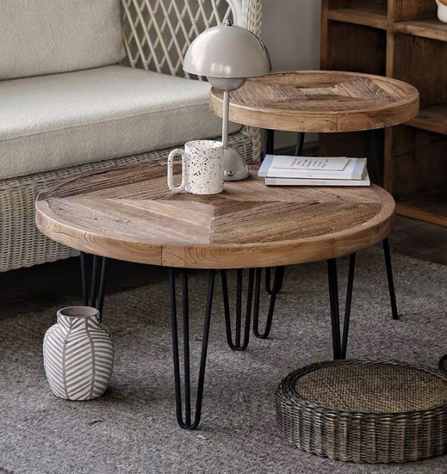 Round wooden coffee table