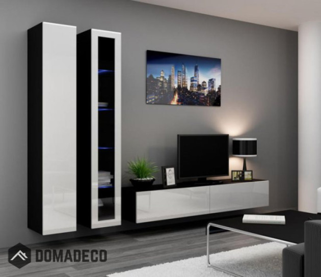 Seattle  - white and black living room wall units Domadeco