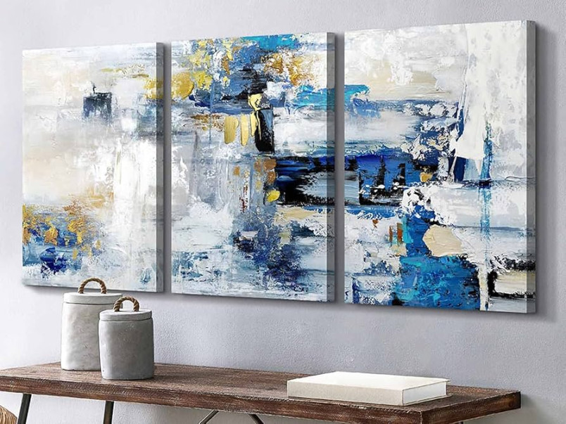 SERENDIPITS Abstract Wall Art Pictures for Bedroom Wall Decor Canvas Art  Blue Paintings Decorations for Living Room Dining Room Kitchen Bathroom