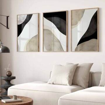 Set Of  Black and White Beige Minimalist Abstract Wall Art Home