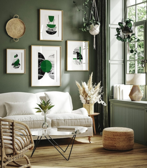 Set of  Green Wall Art Prints, Green and Black Wall Art, Green