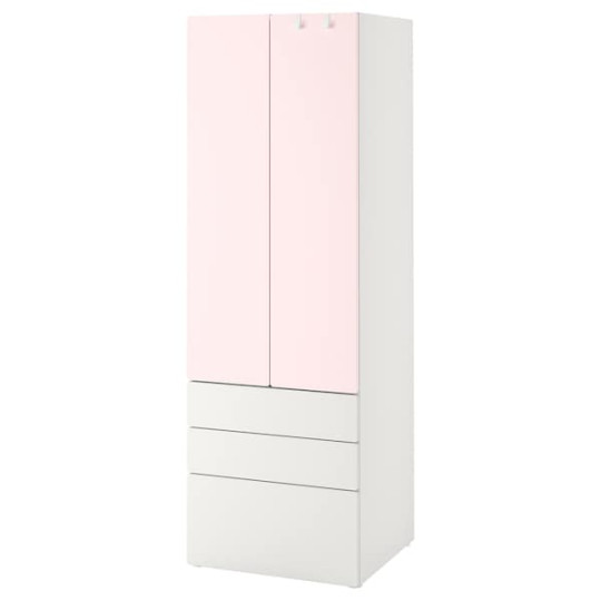 SMÅSTAD / PLATSA wardrobe, white pale pink/with  drawers