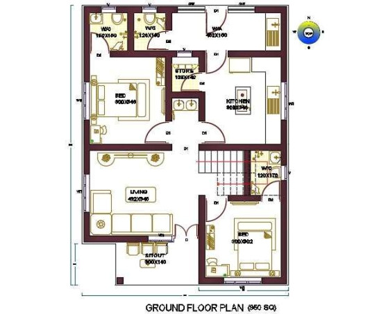 Sq Ft House Plan East Facing Direction AutoCAD File