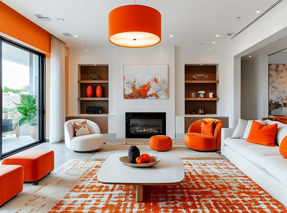 Stunning living room design ideas with white and orange colors