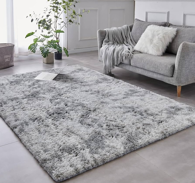 TABAYON Shaggy Tie Dyed Light Grey Rug, x Area Rugs for Living Room,  Anti-Skid Extra Comfy Fluffy Floor Carpet for Indoor Home Decorative :