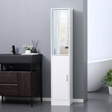 Tall Mirrored Bathroom Cabinet Bathroom Storage Cupboard Tallboy Unit White   eBay