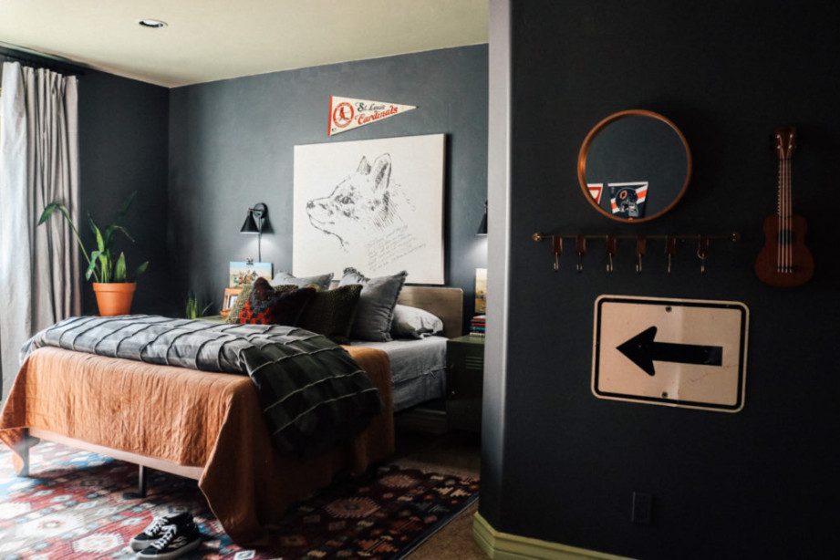 Teen Boys Bedroom- Vintage Modern Style- Gray Walls - Nesting With