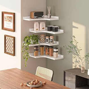 Tier Floating Corner Wall Shelves Set of , White Wooden Floating Corner  Wall Shelf for Wall Décor Storage, L Shaped Corner Shelf Wall Mount for