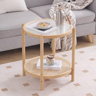 Tiita Rattan Coffee Table, Round End Table,