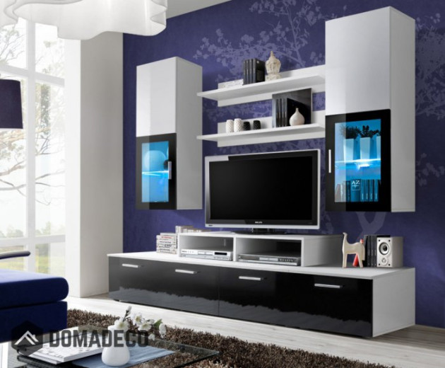 Toledo  Black and White high gloss wall unit entertainment center