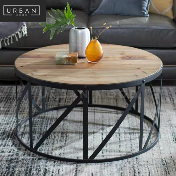 TORONTO Industrial Solid Wood Round Coffee Table - L x H