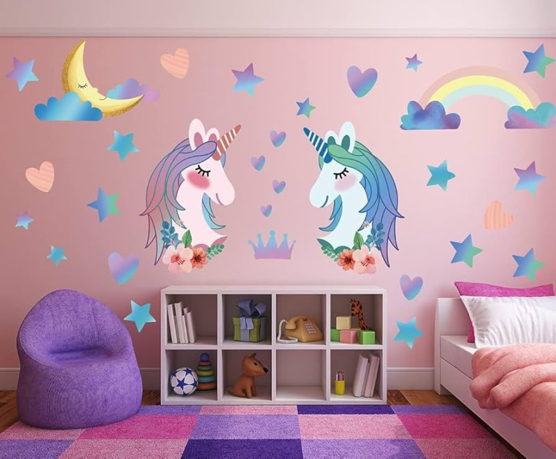 Unicorn Wall Decal Stickers, Large Size Unicorn Rainbow Wall Decor for  Girls Kids Bedroom Nursery Christmas Birthday Party Decoration : Amazon