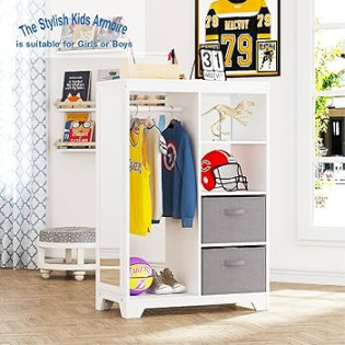 UTEX Kids Dress Up Storage with Full Length Mirror, Kids Armoire