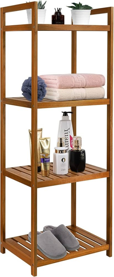 Utoplike Teak Wood Bathroom Shelf Organizer Stand, Standing