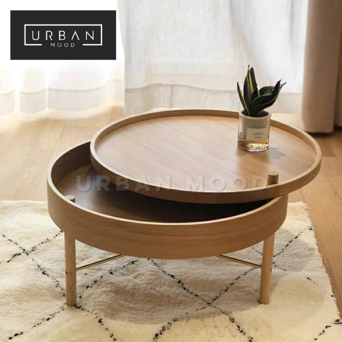 VERNON Round Oak Storage Coffee Table - Black / L x H