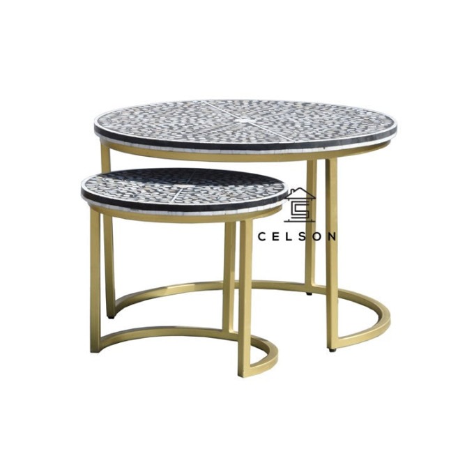 Veronica_ Black & White Mother of Pearl Inlay Nesting Coffee Table Set of