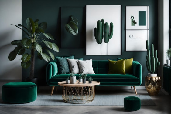 Vibrant Green Sofa Complements Stylish Living Room Decor  Premium