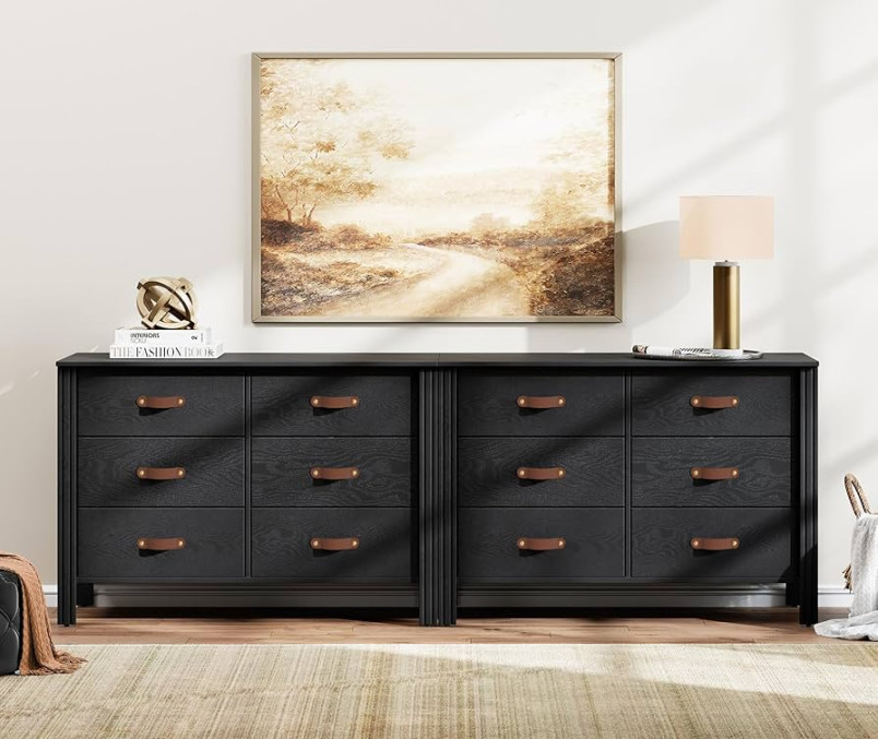 WAMPAT Black Dresser for Bedroom, Long Wide Dresser with  Drawers, Kids  Dressers & Chests of Drawers, Set of  Classic Wooden Storage Cabinet