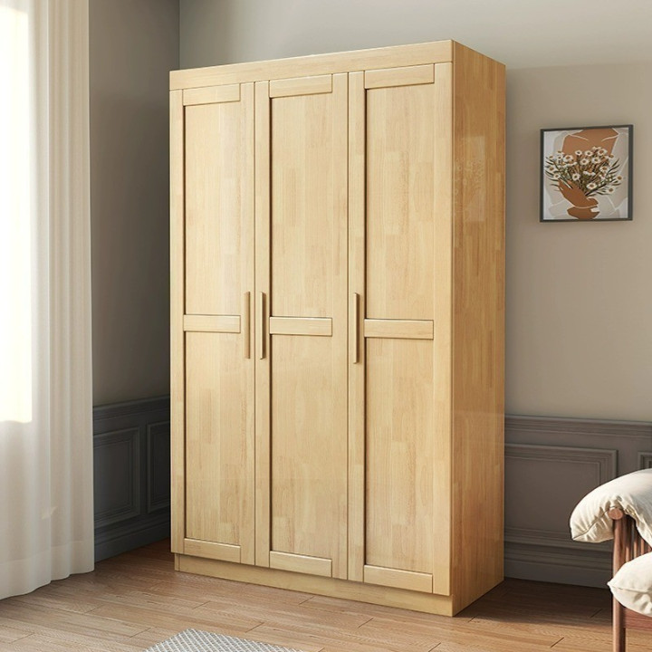 Wooden Solid Wood Wardrobe With Opposite Doors, Modern And Simple