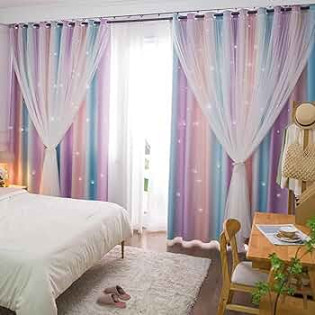 Yancorp Curtains for Girls Bedroom Kids Room Curtain Colorful Window  Nursery Curtain  inches Length Room Darkening Grommet  Layers (Pink  Purple,